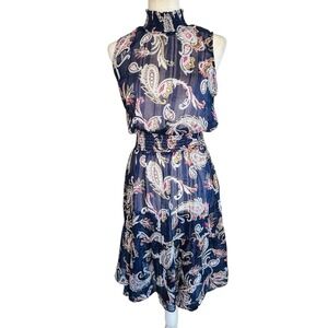 Nanette Lepore Paisley Dress 10 Fairy Sheer Midi Blue Whimsigoth Chiffon Party